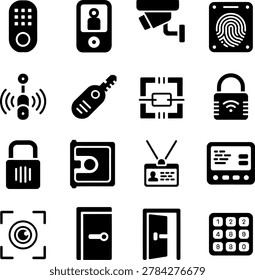 Modern Security Technology Icons Featuring Access Control Devices and Surveillance Equipment Designs