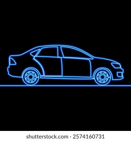 Modern sedan car icon neon glow vector illustration concept