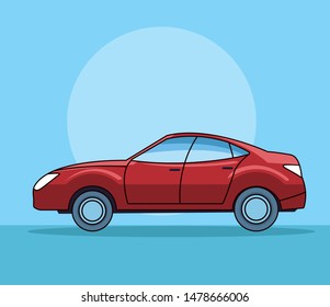 Modern Sedan Red Car Vehicle Sideview On Blue Background ,vector Illustration Graphic Design.