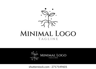 Vector moderno del diseño del logotipo de la semilla, de la hoja, y de la raíz con estilo de línea