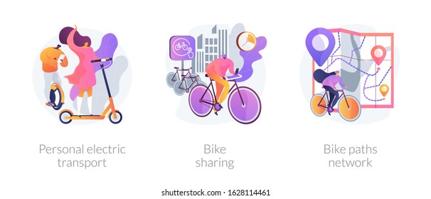 Modern self balancing unicycle, scooter rider. Ecological transportation means. Personal electric transport, bike sharing, bike paths network metaphors. Vector isolated concept metaphor illustrations