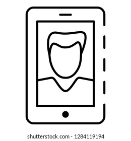 Modern selfie boy icon. Outline modern selfie boy vector icon for web design isolated on white background
