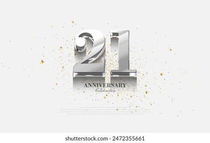 Modern semi classic number 21 with silver metallic numbers. Premium vector design for anniversary celebrations.