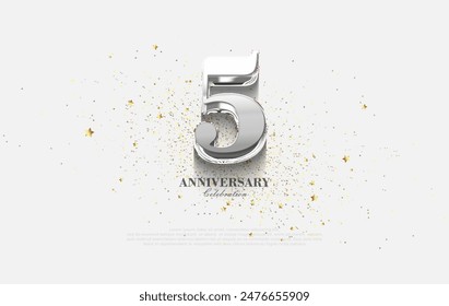 Modern semi classic number 5th with silver metallic numbers. Premium vector design for anniversary celebrations.