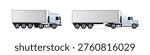 Modern semi trailer trucks illustrations side view transportation vehicles vector