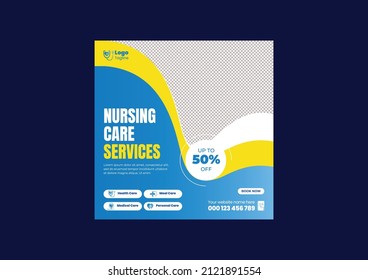 Modern Senior Care Social Media Post, Home Care Service , Nursing Care Social Media Banner, ad, Medical and healthcare social media post or Square Flyer template design