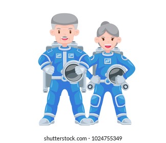 Modern Senior Citizen Astronaut Couple Character Illustration