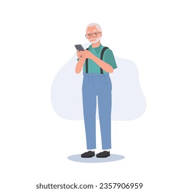 Modern Senior Lifestyle, Technology and elderly concept. Senior man Chatting and Browsing on Smartphone