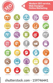 Modern SEO Service,Web designer and Online marketing icon set,Colorful version,vector