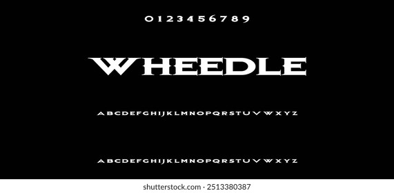 Modern serif alphabet design with uppercase, lowercase, numbers and symbol