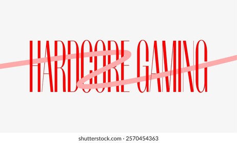 Modern Serif type Hardcore Gaming Typography with Red Thread Twined, Flat Styled Banner Template