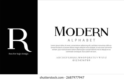 Modern Serif vector alphabet font for logo design