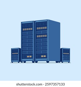 A modern server rack in a high-tech data center, representing cloud computing, digital storage, and advanced network infrastructure.