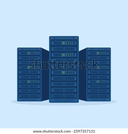 A modern server rack in a high-tech data center, representing cloud computing, digital storage, and advanced network infrastructure.