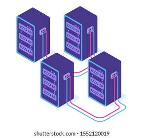 Modern server room vector isometric illustration. 
