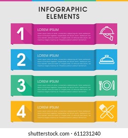 Modern serving infographic template. infographic design with serving icons includes dish, fork and knife. can be used for presentation, diagram, annual report, web design. 