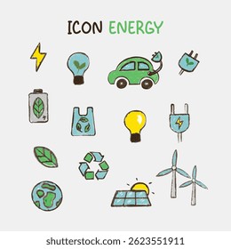 A modern set of 12 clean vector icons representing green and renewable energy. Perfect for eco-friendly websites, apps, infographics, and sustainable design projects.