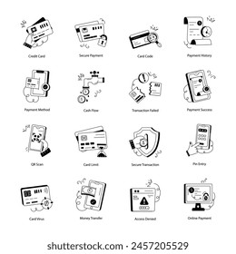 Modern Set of 16 Credit Card Payments Line Icons 

