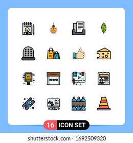 Modern Set of 16 Flat Color Filled Lines Pictograph of advertising; sewing; suggestion; write; feather Editable Creative Vector Design Elements