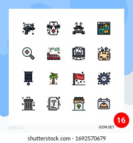 Conjunto moderno de 16 líneas llenas de color plano Pictograma de más; ampliado; día; sitio web; elementos de diseño de vectores creativos editables en Web