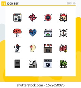 Modern Set of 16 Flat Color Filled Lines Pictograph of spring; nature; quality; mushroom; estate Editable Creative Vector Design Elements