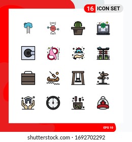 Modern Set of 16 Flat Color Filled Lines Pictograph of devices; setting; healthcare; laptop; pot Editable Creative Vector Design Elements