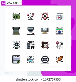 Modern Set of 16 Flat Color Filled Lines and symbols such as cooling; computer; shopping; bottle; juice Editable Creative Vector Design Elements