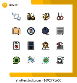 Modern Set of 16 Flat Color Filled Lines and symbols such as data; rings; cash; gymnastics; save Editable Creative Vector Design Elements
