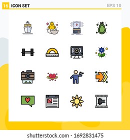 Modern Set of 16 Flat Color Filled Lines Pictograph of sport; nutrition; security; healthy diet; hack Editable Creative Vector Design Elements