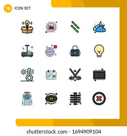 Modern Set of 16 Flat Color Filled Lines and symbols such as time; projector; stick; presentation; weather Editable Creative Vector Design Elements