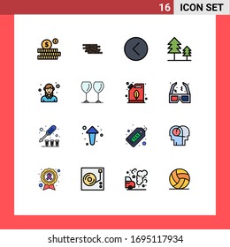 Modern Set of 16 Flat Color Filled Lines Pictograph of employee; trees; back; holiday; player Editable Creative Vector Design Elements