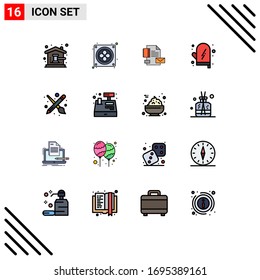 Modernes Set von 16 flachen, farbigen Linien, Abbildungen von Pinselspitzen; Handschuh; Branding; Lebensmittel; Design-Elemente für kreative Vektorillustration mit identitätsstiftenden Bearbeitbaren