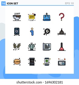 Conjunto moderno de 16 líneas llenas de color plano Pictograma de signo de interrogación; ayuda; mensaje; plataforma; materiales de diseño de vectores creativos editables para marketing