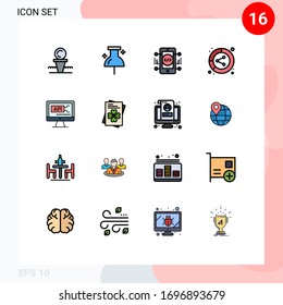 Modern Set of 16 Flat Color Filled Lines Pictograph of computer; lead; coding; data; analysis Editable Creative Vector Design Elements