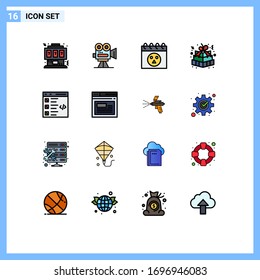 Conjunto moderno de 16 líneas llenas de color plano y símbolos como regalo; regalo; película; regalo de Pascua; elementos de diseño de vectores creativos editables de cráneo