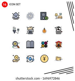 Modern Set of 16 Flat Color Filled Lines Pictograph of sofa; lump; task; add; gadget Editable Creative Vector Design Elements