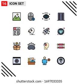 Conjunto moderno de 16 líneas llenas de color plano Pictograma de fitness; enfermedad; hardware; visión; buscar Elementos de diseño de vectores creativos editables