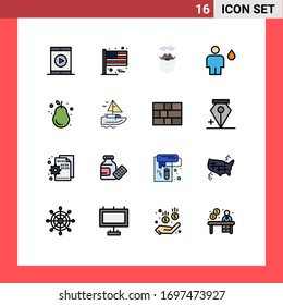 Conjunto moderno de 16 líneas llenas de color plano y símbolos como el fuego; cuerpo; usa; avatar; elementos de diseño de vectores creativos editables en barba