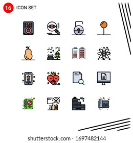 Modern Set of 16 Flat Color Filled Lines and symbols such as leaves; pear; protect; fruit; pointer Editable Creative Vector Design Elements