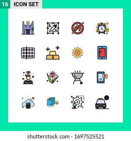Modern Set of 16 Flat Color Filled Lines and symbols such as health; watch; fire; time; money Editable Creative Vector Design Elements