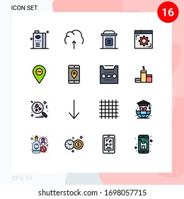 Modern Set of 16 Flat Color Filled Lines and symbols such as setting; browser; server; party; halloween Editable Creative Vector Design Elements