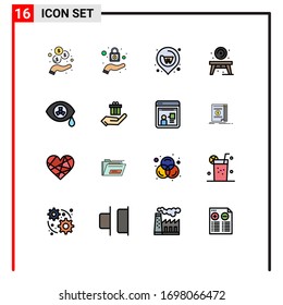 Conjunto moderno de 16 líneas llenas de color plano Pictograma de regalo; nuclear; real; mutación; elementos editables de diseño de vectores creativos