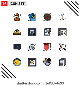 Modern Set of 16 Flat Color Filled Lines Pictograph of labour helmet; helmet; ireland; cap; light Editable Creative Vector Design Elements