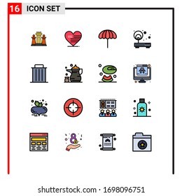 Modern Set of 16 Flat Color Filled Lines and symbols such as router; network; flag; internet; wet Editable Creative Vector Design Elements