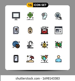 Modern Set of 16 Flat Color Filled Lines Pictograph of internet; research; lucky; search; information Editable Creative Vector Design Elements