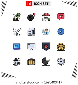 Modern Set of 16 Flat Color Filled Lines Pictograph of jewelry; accessories; security; star; favorite Editable Creative Vector Design Elements