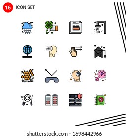 Conjunto moderno de 16 líneas llenas de color plano Pictograma de soporte; globo; documento; viaje; elementos de diseño de vectores creativos editables para baño