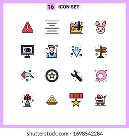 Modern Set of 16 Flat Color Filled Lines and symbols such as man; tablet; folder; medicine; rabbit Editable Creative Vector Design Elements