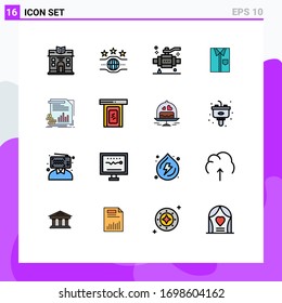 Modern Set of 16 Flat Color Filled Lines and symbols such as wear; fashion; construction; dress; cloth Editable Creative Vector Design Elements