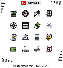 Modernes Set von 16 farbigen Flachlinien und Symbolen wie Setup; Präferenzen; Dollarmünze; Farbe; Formatierbare Design-Elemente für kreative Vektorillustration